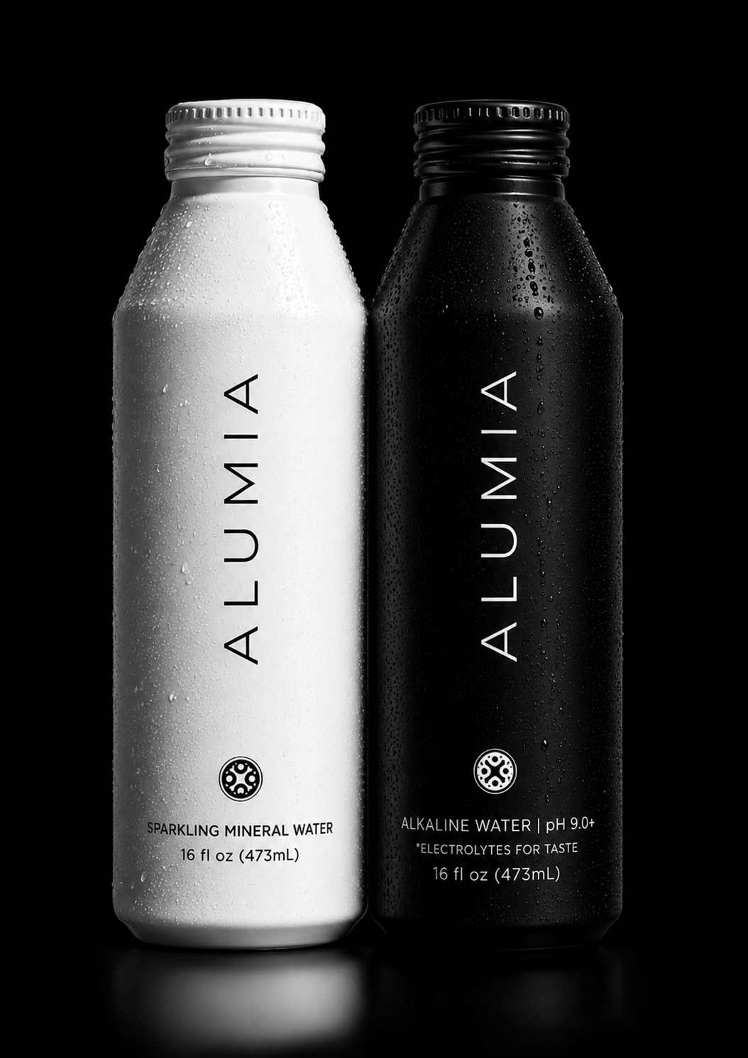 Alumia white bottle with water condensation